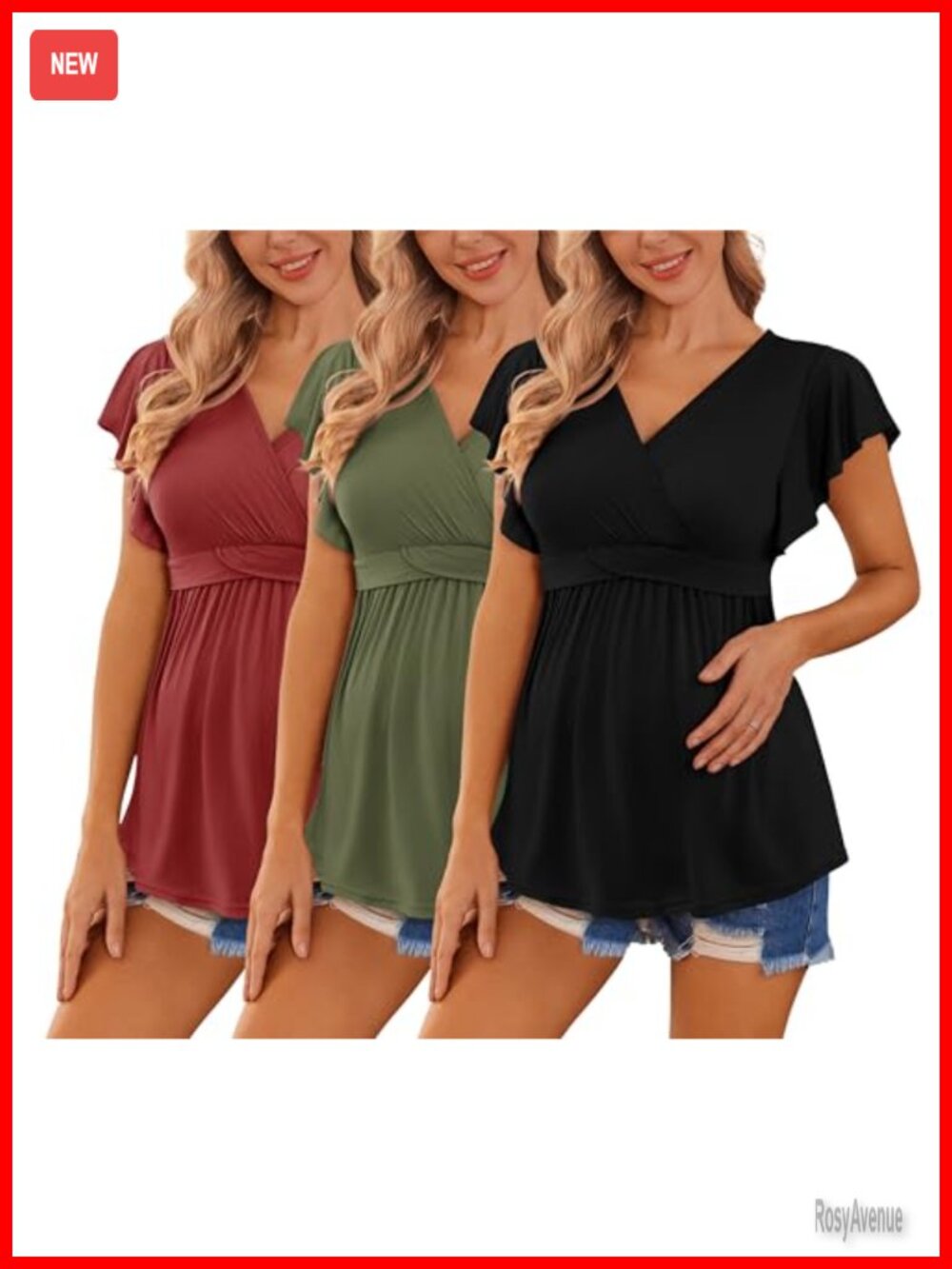 Maternity Nursing Tops 3 Pack V-Neck Short Sleeve Pull-Down Breastfeeding Shirts